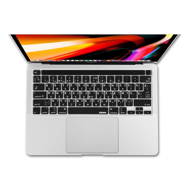 XSKN Russian Hebrew Black Silicone Keyboard Cover Skin for Touch Bar Models 2019 MacBook Pro 16.2 inch with Touch ID A2141 2020 MacBook Pro 13.3 inch with Touch ID A2251 A2289 A2338 M1 - US&EU Version - Image 2