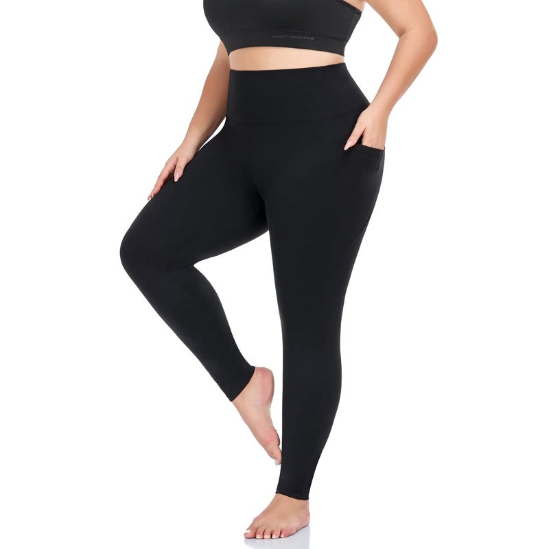 MOREFEEL Plus Size Leggings for Women with Pockets-Stretchy X-5XL Tummy Control High Waist Womens Leggings Workout Black Yoga Pants Plus Size Womens Clothing - Image 1