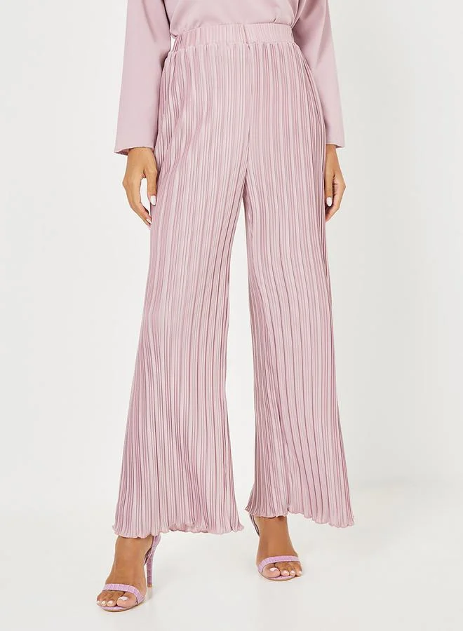 Styli Solid Longline Top & Flared Pleated Trouser Modest Set