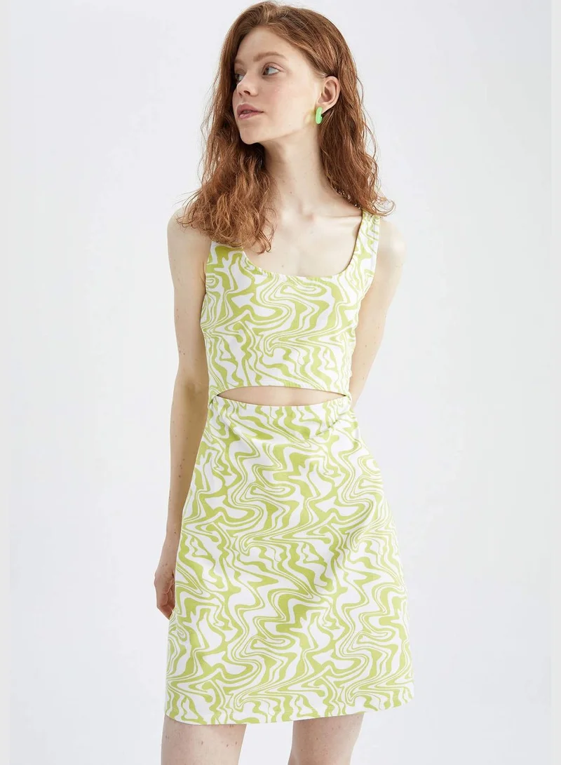 DeFacto A Cut Marbling Print Cut Out Mini Dress