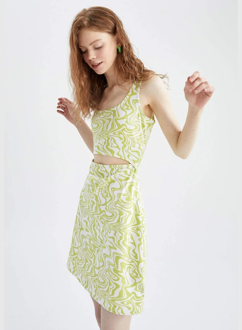 DeFacto A Cut Marbling Print Cut Out Mini Dress