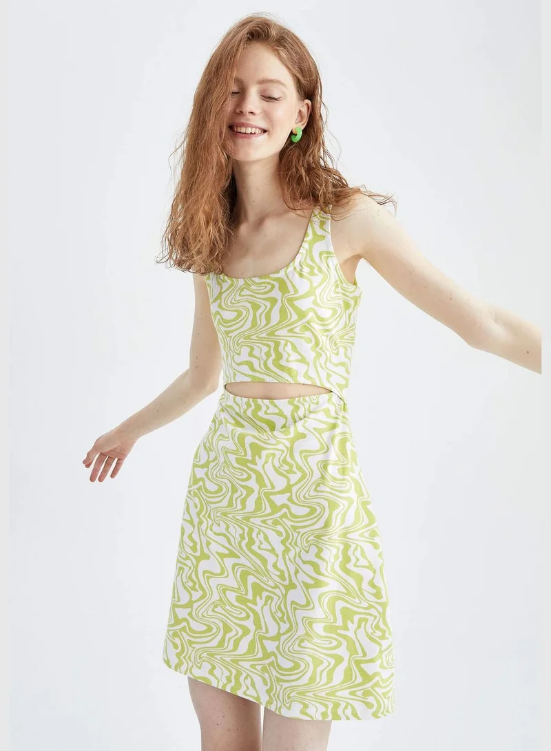 DeFacto A Cut Marbling Print Cut Out Mini Dress