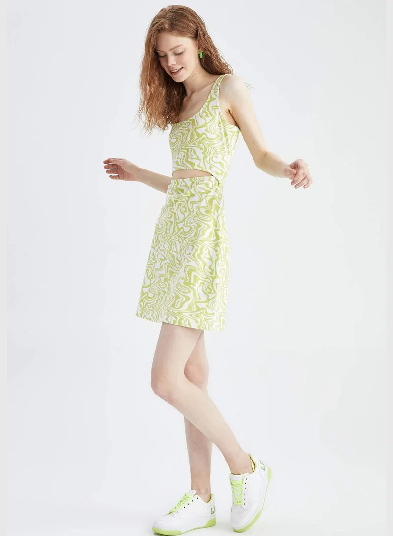 DeFacto A Cut Marbling Print Cut Out Mini Dress
