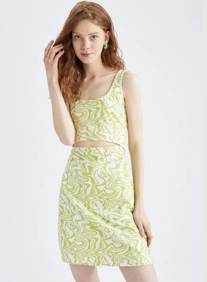 DeFacto A Cut Marbling Print Cut Out Mini Dress