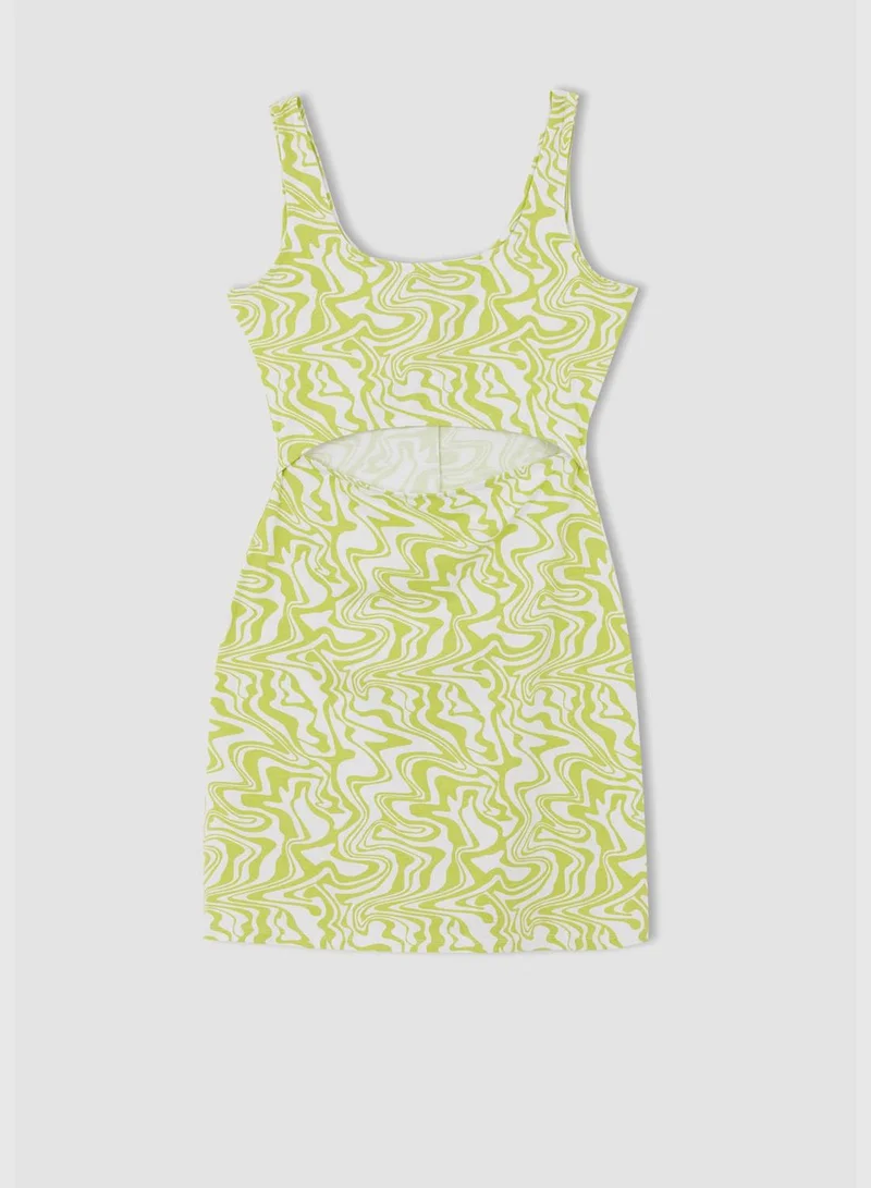 DeFacto A Cut Marbling Print Cut Out Mini Dress