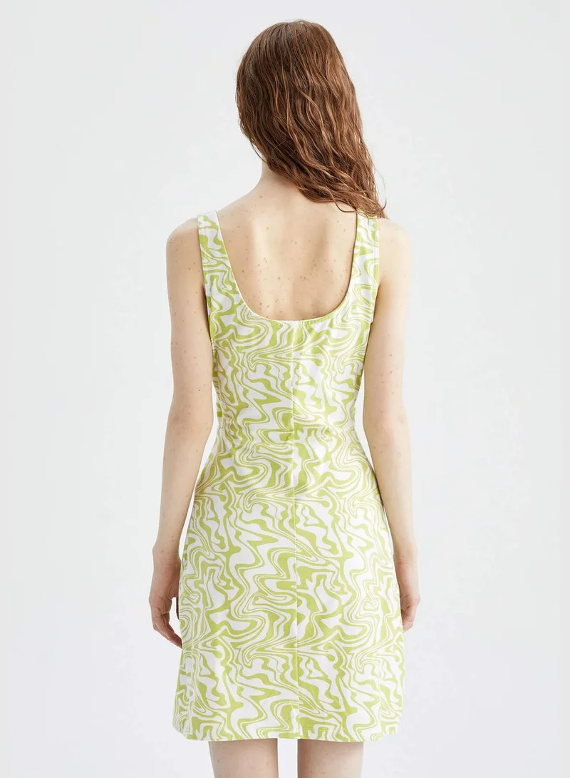 DeFacto A Cut Marbling Print Cut Out Mini Dress