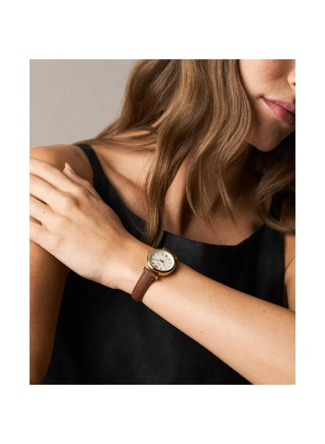 FOSSIL ES5464 Analog Watch with Gold Plated Leather Strap