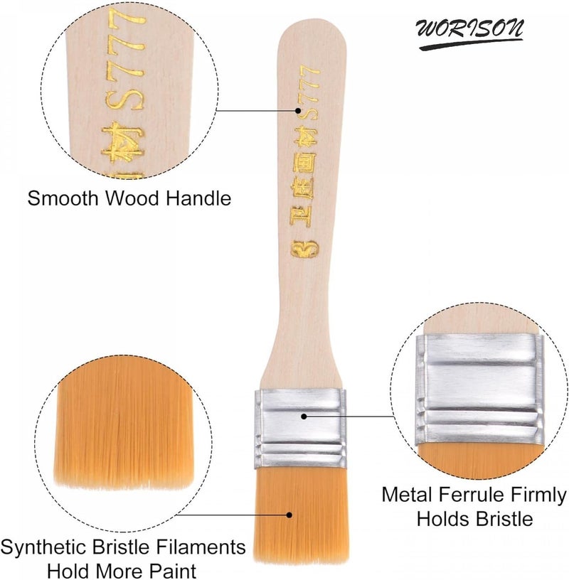 worison 12mm Flat Paintbrush Set – Natural Finish Brushes with Soft Nylon Hair, Ideal for Acrylic, Watercolor, Gouache, Varnish and Craft Painting (Pack of 6) - Image 5