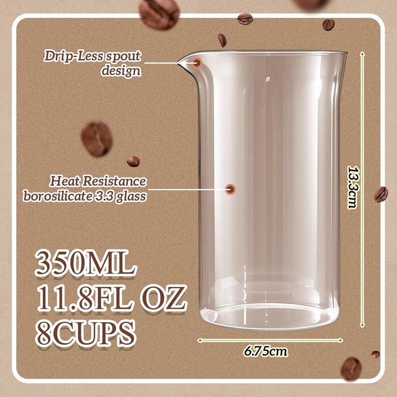 Maxdot 2 Pcs French Press Replacement Glass 12 oz Universal Replacement Beaker for French Press Tea and Coffee Makers Borosilicate 3.3 Glass Spare Carafe - Image 2