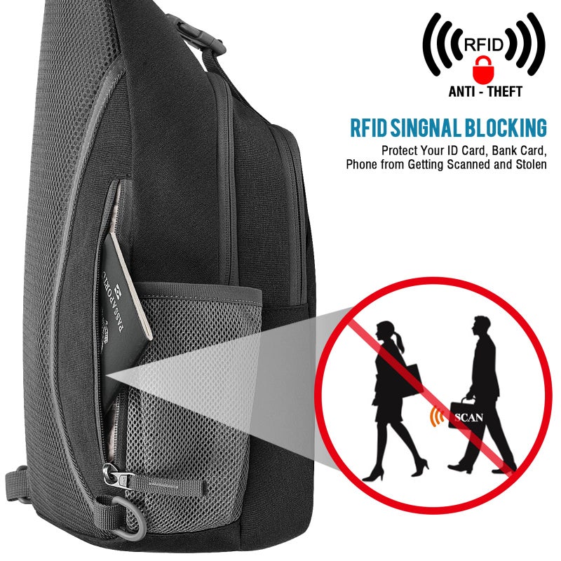 G4Free Sling Bag RFID Blocking Sling Backpack Crossbody Chest Bag Daypack for Hiking Travel(Black) - Image 2