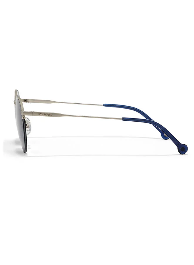 30Sundays 30Sundays RETRO,Unisex Sunglasses, Round Sunglasses, UV Protection: UV400 (Silver,Blue)