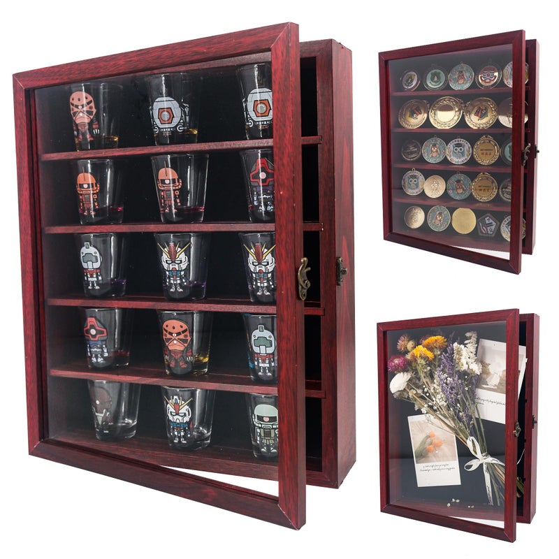 FramePro Shadow Box Frame with Removable Shelves, Deep Memory Box Display Case for Collector, Keepsake Coins Military Medals Pins Wedding Flowers Cherry Finish 11x14 - Image 1