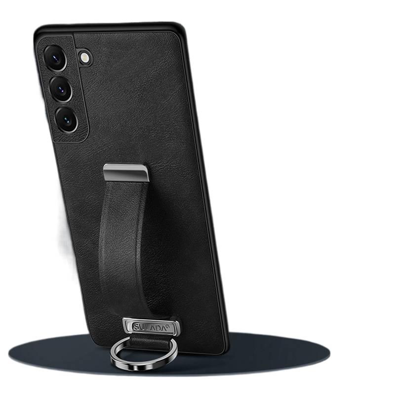 Drop Protection Samsung Galaxy S25 Leather Texture for Samsung S25 Ultra Samsung S25 with Kickstand and Wrist Strap Ring Holder in Black finish - Image 1