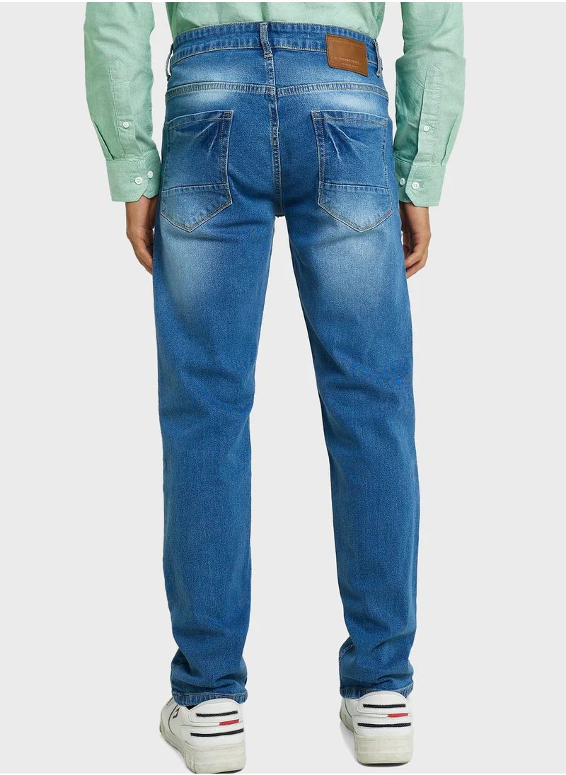 توماس سكوت Thomas Scott Men Smart Clean Look Heavy Fade Cotton Jeans