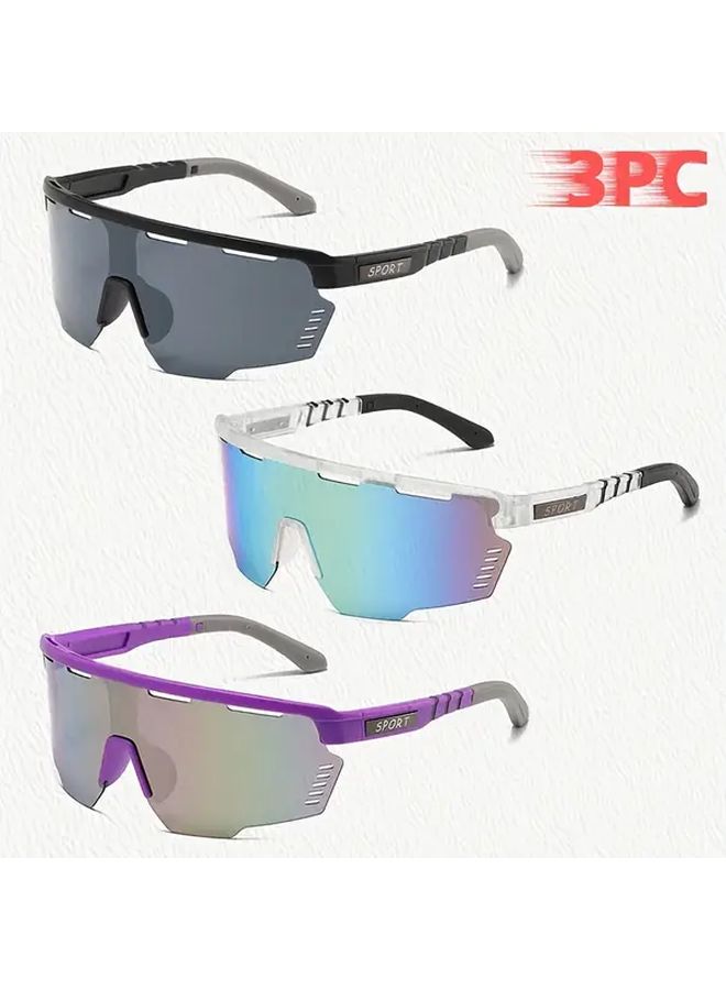 3 Pack Large Frame Unisex Sports Glasses White Blue Purple For Cycling Driving - Image 1