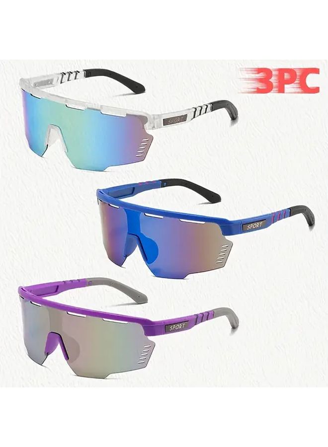 3 Pack Large Frame Unisex Sports Glasses White Blue Purple For Cycling Driving - Image 4