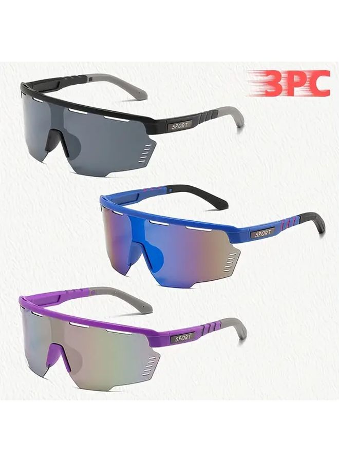 3 Pack Large Frame Unisex Sports Glasses White Blue Purple For Cycling Driving - Image 3