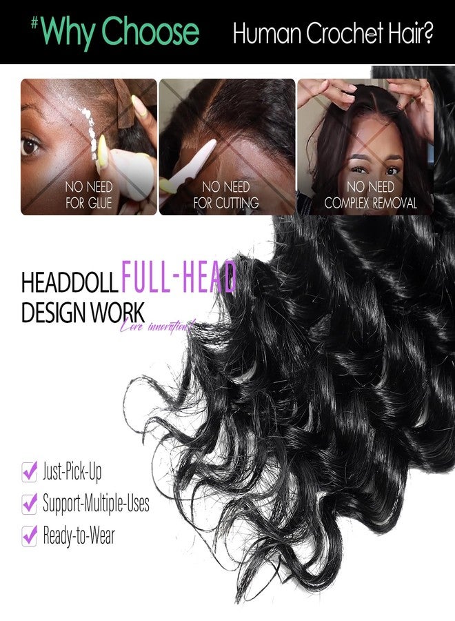 Headdoll Human Crochet Hair Deep wave Crochet Human Hair for Black Women 20 Inch Pre-Separated Feather Crochet Human Hair 100% Human Hair Bundles Hair Extensions Natural Black - Image 4