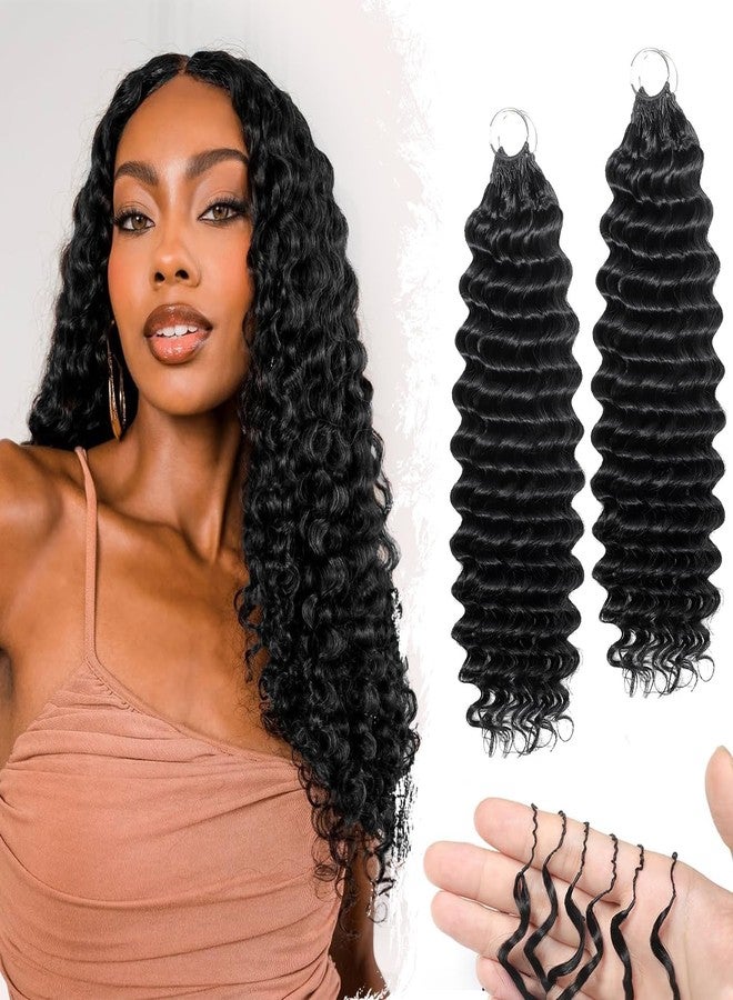 Headdoll Human Crochet Hair Deep wave Crochet Human Hair for Black Women 20 Inch Pre-Separated Feather Crochet Human Hair 100% Human Hair Bundles Hair Extensions Natural Black - Image 1