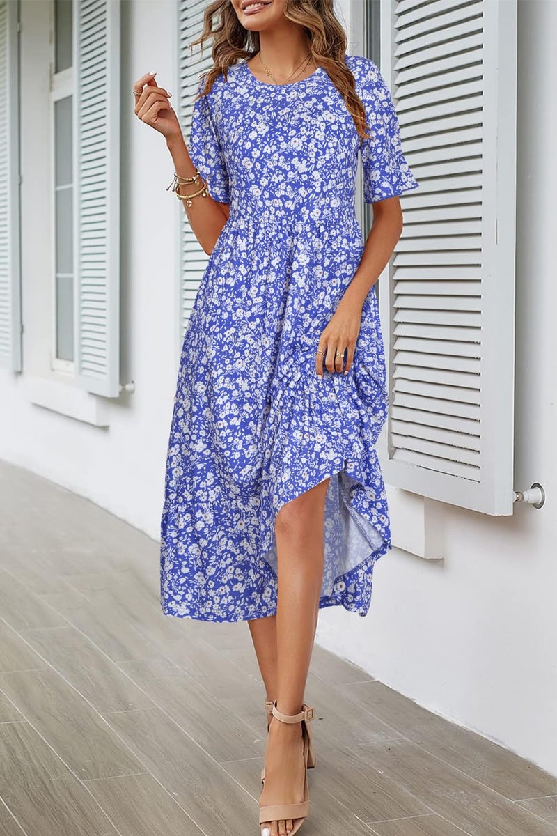 STYLEWORD Women's Summer 2026 Casual Short Sleeve Tiered Flowy Maxi Spring Dress Long Midi Beach Sundress Vacation Hawaiian Outfits(Floral26,XL) - Image 4