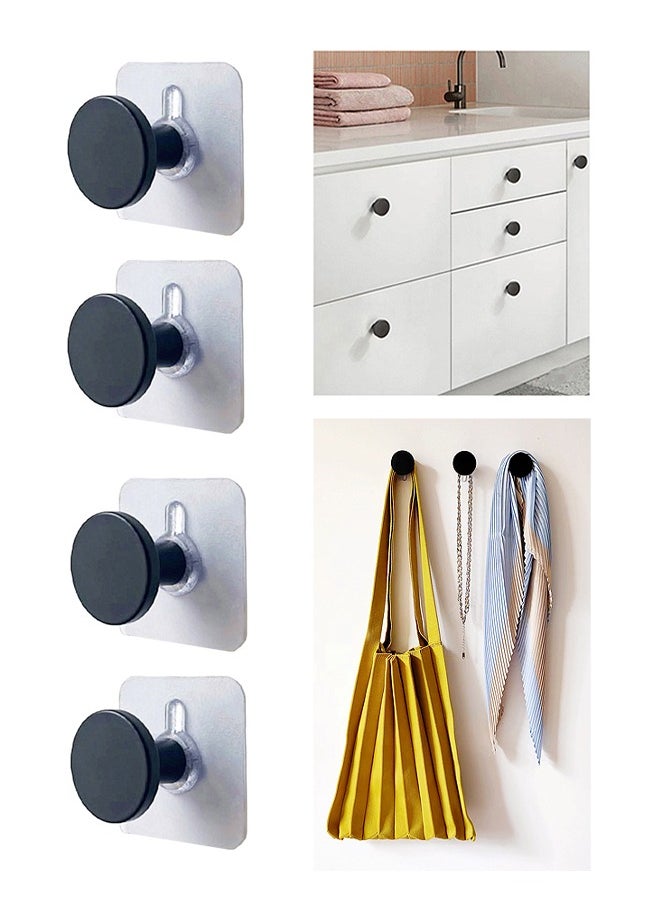 WooFree 4 Pack Alloy Matte Black Hooks with Transparent PVC Glue Bathroom Kitchen Heavy Duty Self Adhesive Hooks  - Image 1