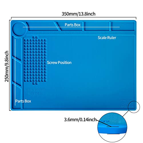 Kaisi S-130 Insulation Silicone Soldering Mat Repair Mat, Heat Resistant Silicone Work Mats 932°F with Scale Ruler and Screw Position for Soldering, CellPhone Electronics Repair, Size: 13.8 x 9.8 inch - Image 2