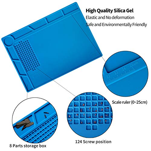 Kaisi S-130 Insulation Silicone Soldering Mat Repair Mat, Heat Resistant Silicone Work Mats 932°F with Scale Ruler and Screw Position for Soldering, CellPhone Electronics Repair, Size: 13.8 x 9.8 inch - Image 3