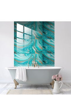 Generic 20 Pieces Marble Tile Stickers, PVC Waterproof Oil Proof Self Adhesive Stickers, Suitable for Kitchen Bathroom Backsplash Home Decor (Blue, 8"x8")  - Image 3