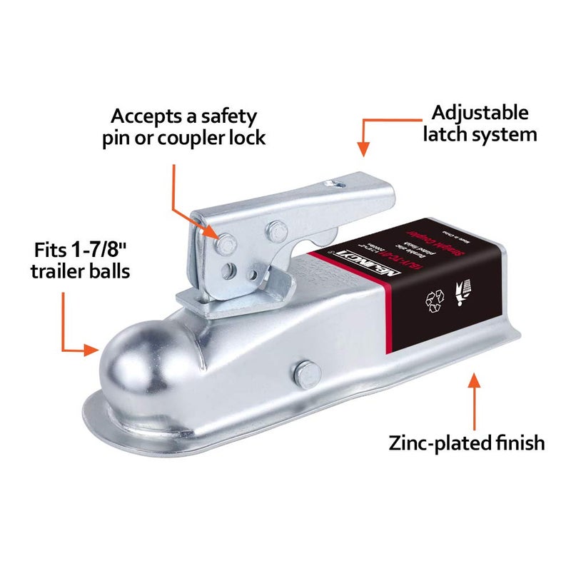 NBJINGYI 2"" Straight Trailer Coupler (1-7/8"" Ball 2"" Width 2000 LBS) - Image 2