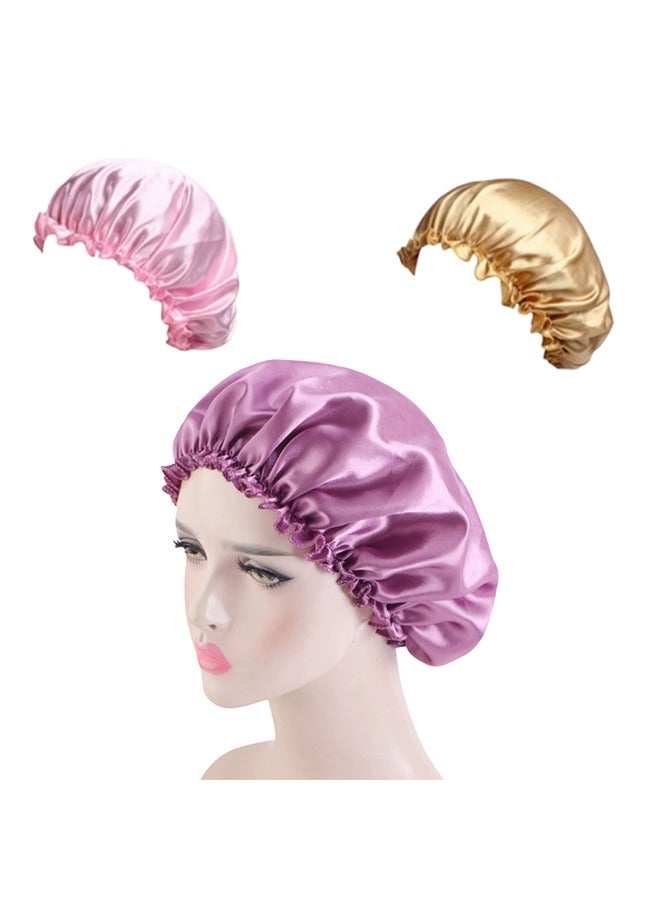 Shower Cap, Shower Cap Reusable Waterproof Washable for Women, Elastic Large Shower Cap for Long Hair, 3 Pcs Double Waterproof Layers Hat for Bath（Light pink, gold, purple）  - Image 1