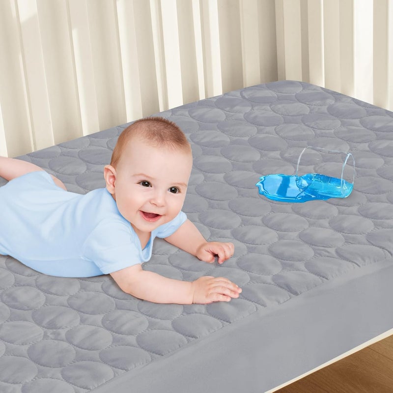 Biloban Crib Mattress Protector Pad Waterproof, Toddler Waterproof Crib Mattress Cover, Machine Washable & Dryer Fit Baby Toddler Bed Mattress Protector (Standard Size 52” x 28”), Grey - Image 1