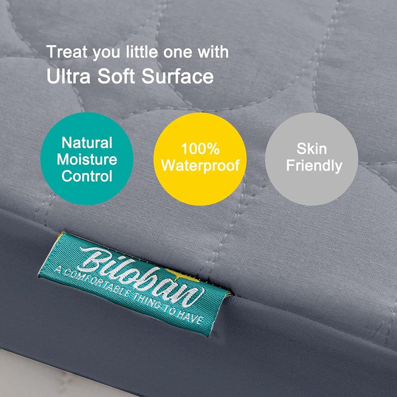 Biloban Crib Mattress Protector Pad Waterproof, Toddler Waterproof Crib Mattress Cover, Machine Washable & Dryer Fit Baby Toddler Bed Mattress Protector (Standard Size 52” x 28”), Grey - Image 2