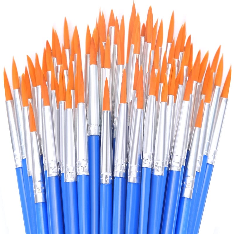 anezus 50Pcs Round Paint Brushes Bulk, Anezus Small Paint Brushes Classroom Brushes Set for Kids Model Canvas Painting Face Acrylic Watercolor Oil and Crafts - Image 1