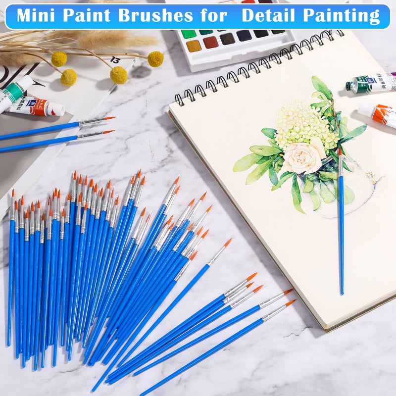 anezus 50Pcs Round Paint Brushes Bulk, Anezus Small Paint Brushes Classroom Brushes Set for Kids Model Canvas Painting Face Acrylic Watercolor Oil and Crafts - Image 2