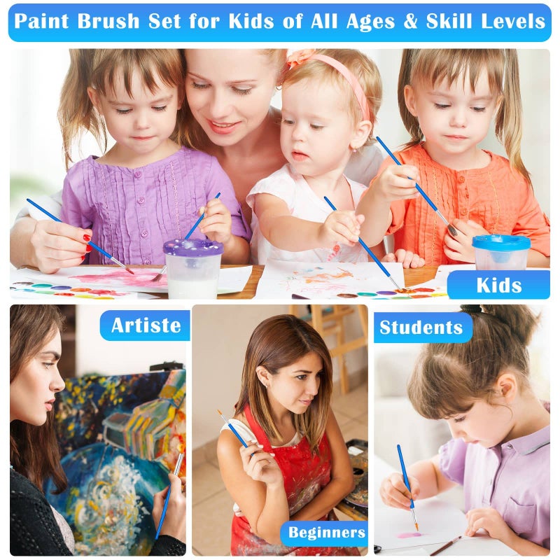 anezus 50Pcs Round Paint Brushes Bulk, Anezus Small Paint Brushes Classroom Brushes Set for Kids Model Canvas Painting Face Acrylic Watercolor Oil and Crafts - Image 5