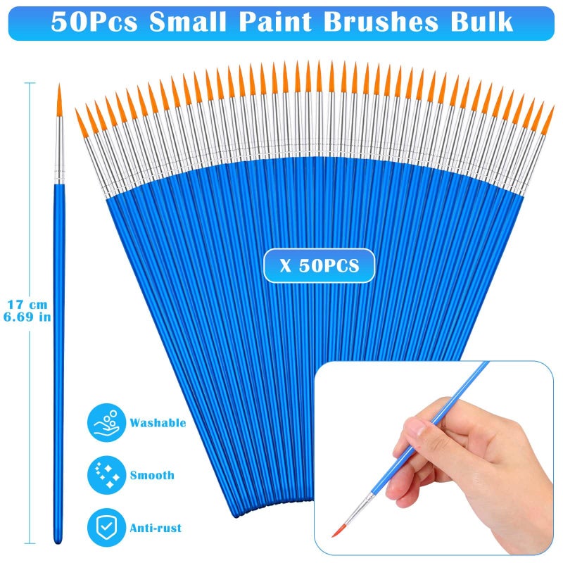 anezus 50Pcs Round Paint Brushes Bulk, Anezus Small Paint Brushes Classroom Brushes Set for Kids Model Canvas Painting Face Acrylic Watercolor Oil and Crafts - Image 3