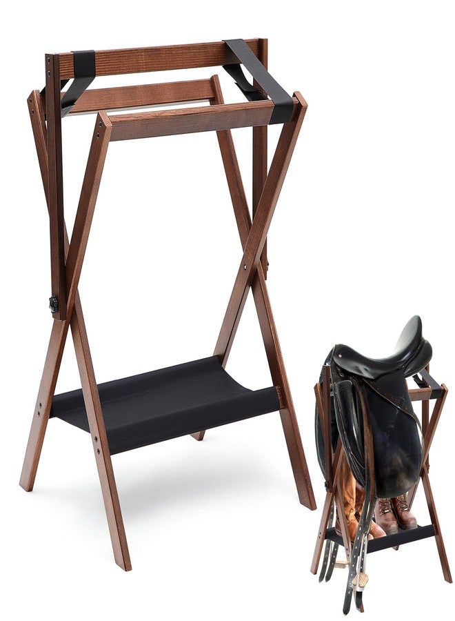 Leinuosen 1 Pack Pine Wood Saddle Rack Portable Folding Horse Saddle Stand 20" L x 17" W x 30" H Storage Pad Rack Blanket Display Holder for English Western Horse Gear Tack Organizers (Vintage Brown) - Image 1