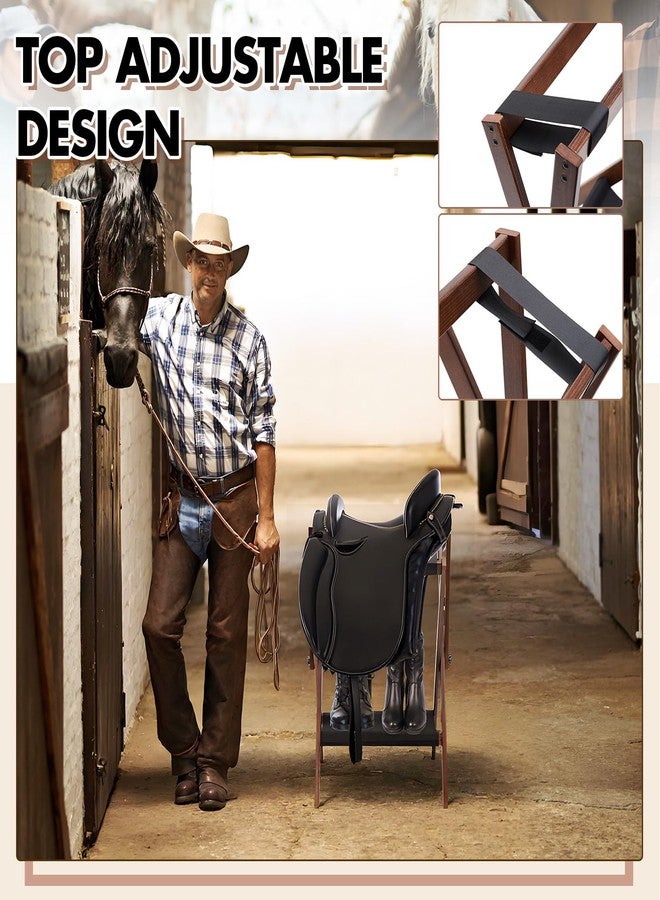 Leinuosen 1 Pack Pine Wood Saddle Rack Portable Folding Horse Saddle Stand 20" L x 17" W x 30" H Storage Pad Rack Blanket Display Holder for English Western Horse Gear Tack Organizers (Vintage Brown) - Image 5