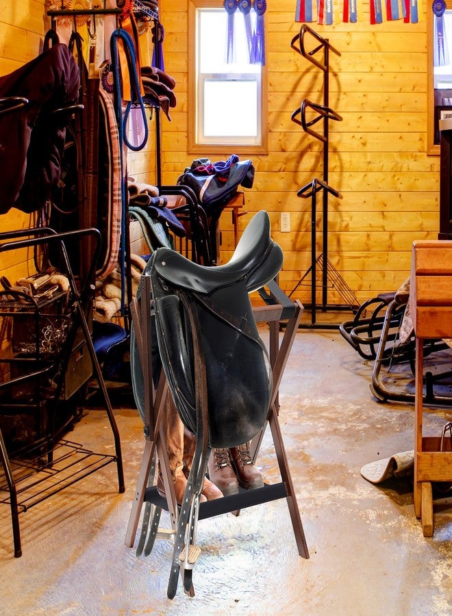 Leinuosen 1 Pack Pine Wood Saddle Rack Portable Folding Horse Saddle Stand 20" L x 17" W x 30" H Storage Pad Rack Blanket Display Holder for English Western Horse Gear Tack Organizers (Vintage Brown) - Image 4