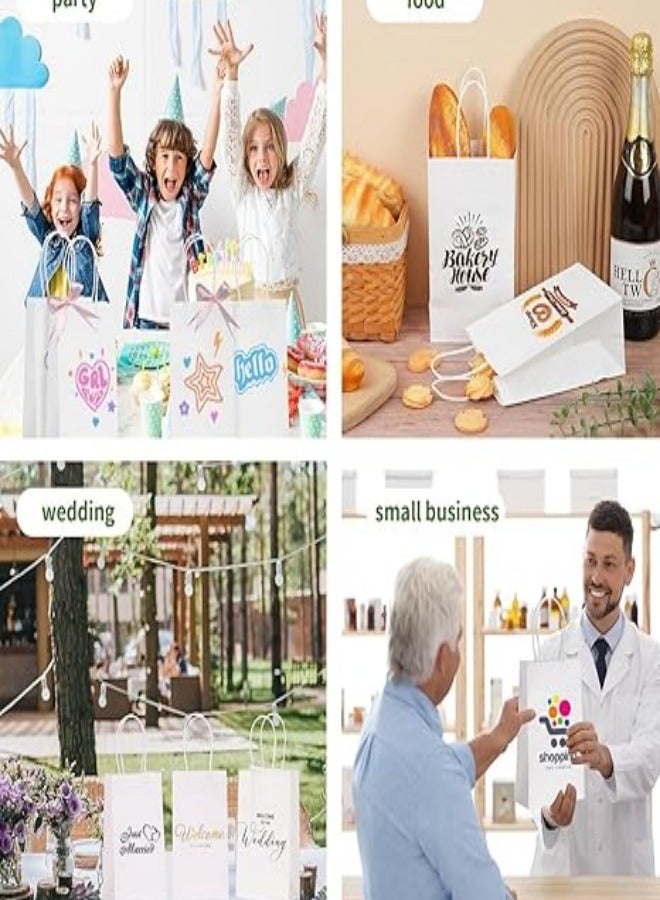 [24 Bags] Kraft Paper bags with handles, 13*7*14.5 cm White Gift bags for Birthday Party Favors, Weddings, Merchandise, Goodies, Baby Shower - Image 4