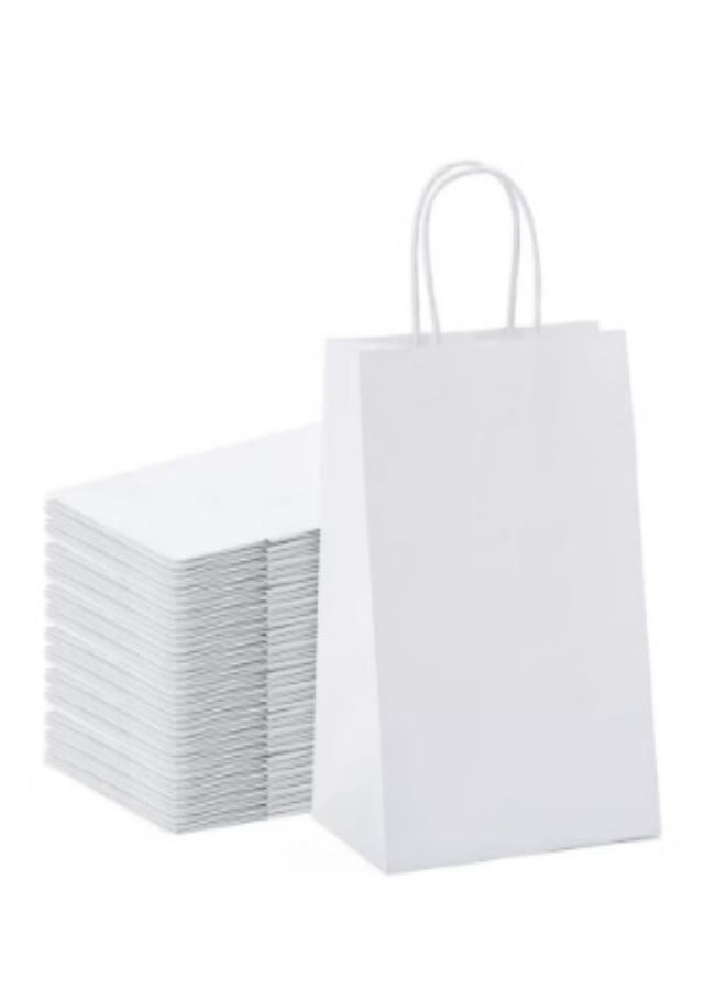 [24 Bags] Kraft Paper bags with handles, 13*7*14.5 cm White Gift bags for Birthday Party Favors, Weddings, Merchandise, Goodies, Baby Shower - Image 1