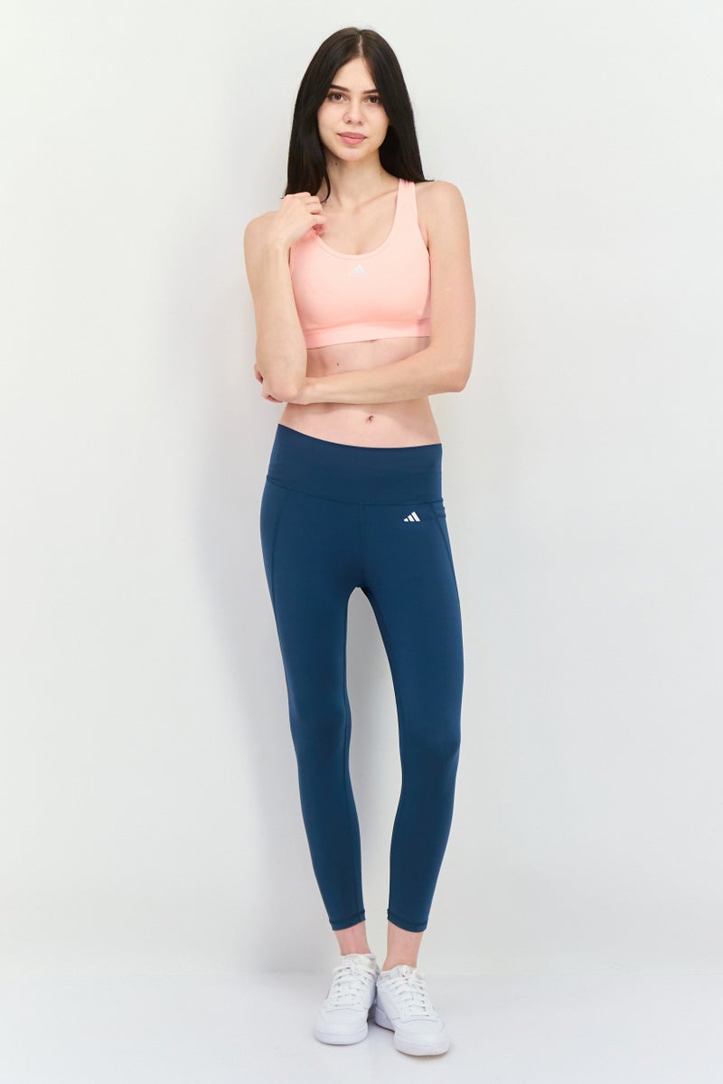 Women Brand Logo Lightly Padded Sports Bra, Peach