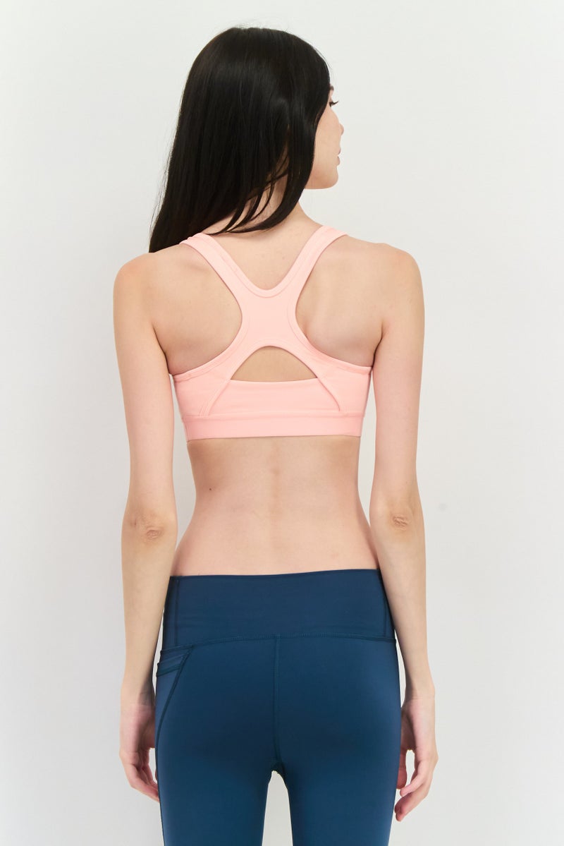 Women Brand Logo Lightly Padded Sports Bra, Peach