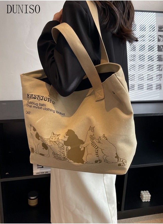 DUNISO - Women's Shoulder Tote Bag Canvas Handbag For Women Large Capacity Bucket Bag Fashionable Travel Messenger Shoulder Bag for Ladies Girls College Students - Image 1