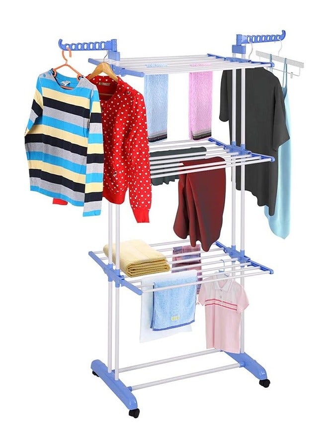 Taimi Foldable 4 Tier Clothes Drying Rack for Laundry Rolling white/blue - Image 2