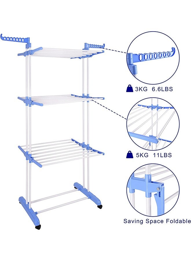 Taimi Foldable 4 Tier Clothes Drying Rack for Laundry Rolling white/blue - Image 5