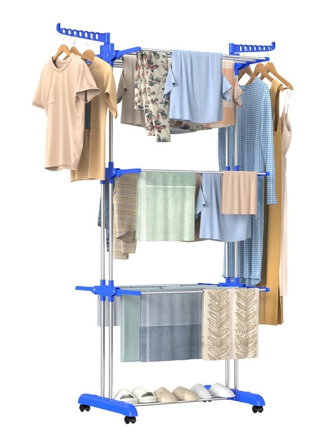 Taimi Foldable 4 Tier Clothes Drying Rack for Laundry Rolling white/blue - Image 1
