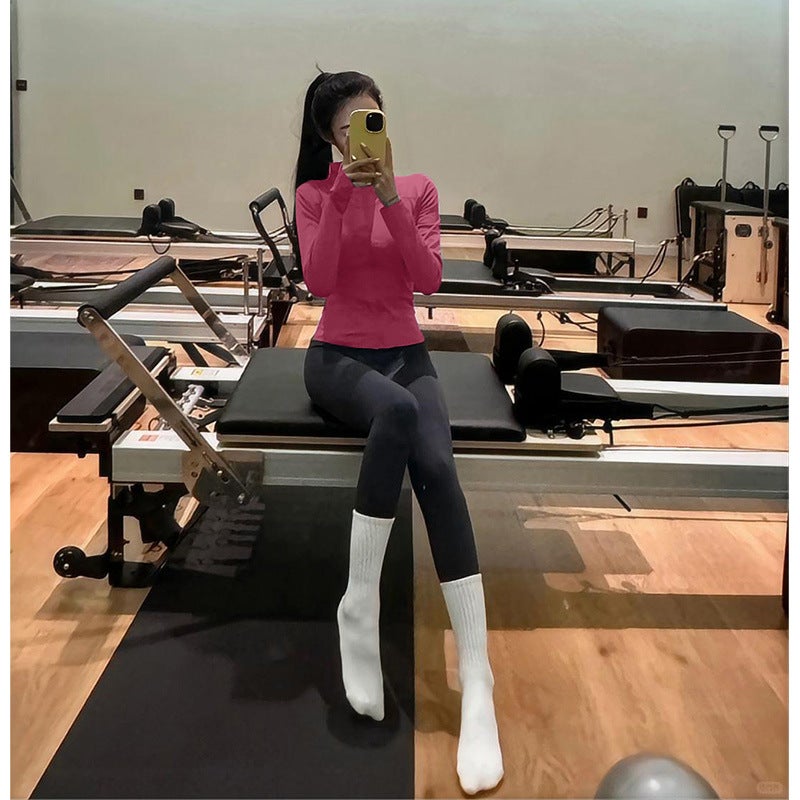 Generic Quick-Drying Clothes Sports Jacket Womens Tight-Fit Workout Yoga Clothes Long Sleeve Zipper Cardigan Running Fitness Clothes Spring Raspberry infrared set 