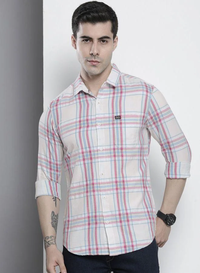 The Indian Garage Co The Indian Garage Co Men White Checked Spread Collar Shirt