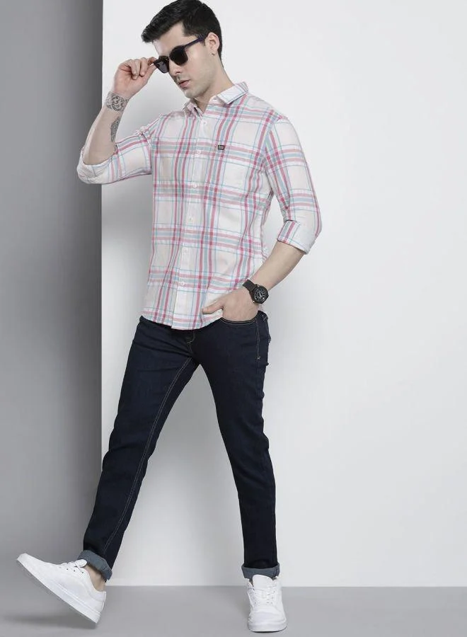 The Indian Garage Co The Indian Garage Co Men White Checked Spread Collar Shirt